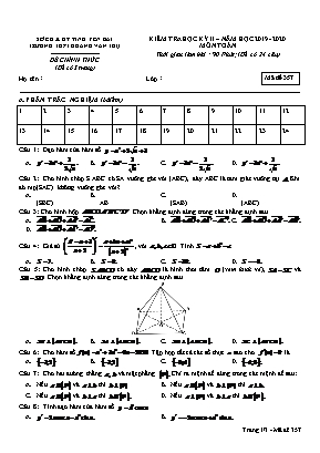 Đề kiểm tra học kỳ II môn Toán Lớp 11 - Mã đề 357 - Năm học 2019-2020 - Trường THPT Hoàng Văn Thụ